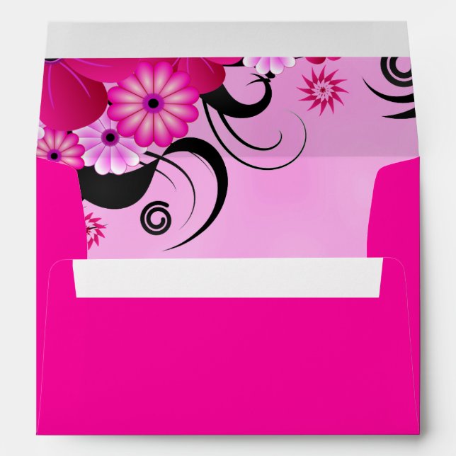 Dark Magenta Fuchsia Floral Wedding Envelopes (Back (Bottom))