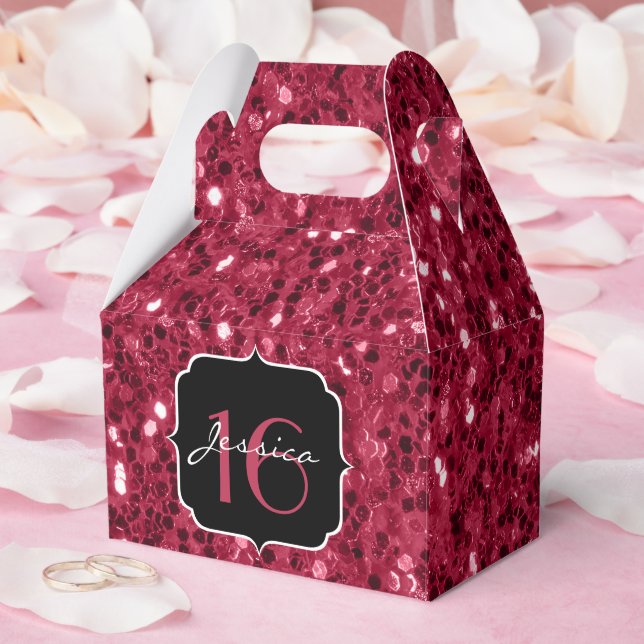 Dark magenta pink faux glitter sparkles Sweet 16 Favor Boxes (Wedding)