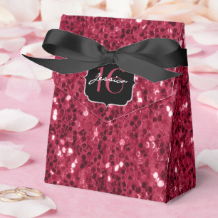 Dark magenta pink faux glitter sparkles Sweet 16 Favor Boxes