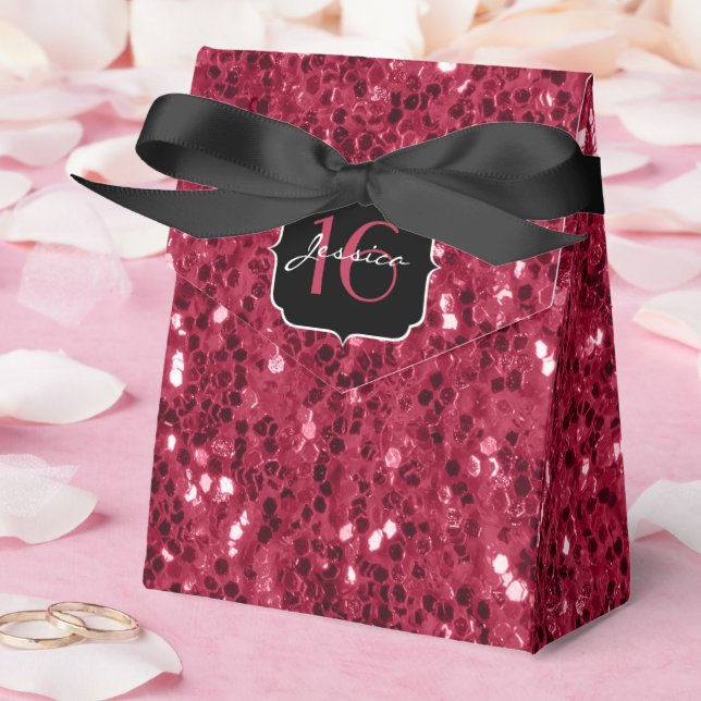 Dark magenta pink faux glitter sparkles Sweet 16 Favor Boxes (Wedding)