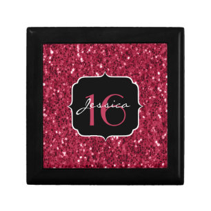 Dark magenta pink faux glitter sparkles Sweet 16 Gift Box