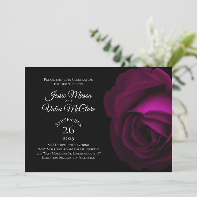 Dark Magenta Pink Rose Gothic Elegant Wedding Invitation (Standing Front)
