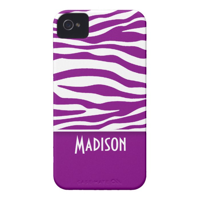 Dark Magenta Zebra Stripes; Personalized Case Mate iPhone 4 Case