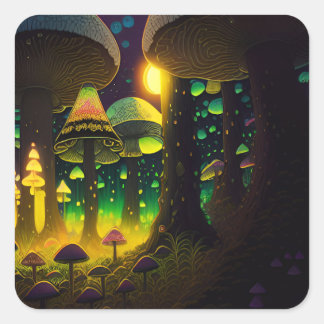 Dark Magical Luminous Mushrooms Sticker