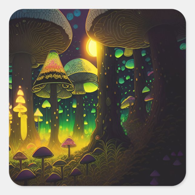 Dark Magical Luminous Mushrooms Sticker (Front)