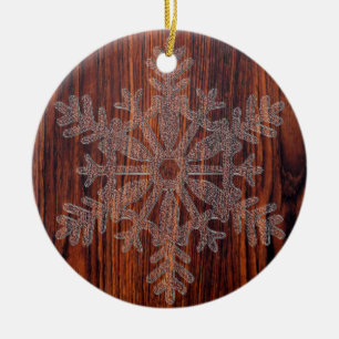 Dark Mahogany Wood crystal snowflakes Ceramic Ornament