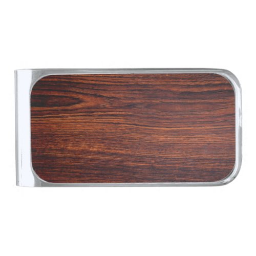 Dark Mahogany wood grain  brown wood pattern     Silver Finish Money Clip