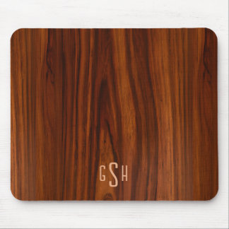 Dark Mahogany Wood Texture, Monogram Mouse Pad