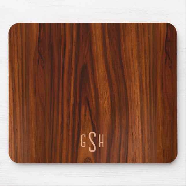 Dark Mahogany Wood Texture, Monogram Mouse Pad (Front)