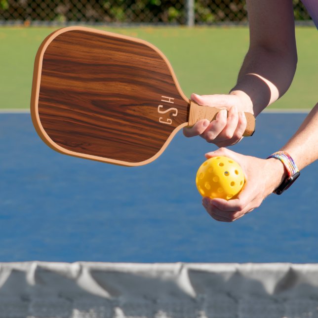 Dark Mahogany Wood Texture, Monogram Pickleball Paddle (Insitu)