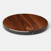 Dark Mahogany Wood Texture, Monogram Wireless Charger (Front 2)