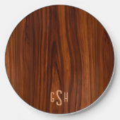 Dark Mahogany Wood Texture, Monogram Wireless Charger (Front)