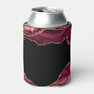 Dark Marble Agate Wine Red Golden Glitter Accents Can Cooler