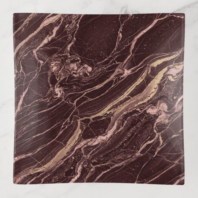 Dark Marble Red Elegant Minimal Aesthetic Trinket Tray (Front)