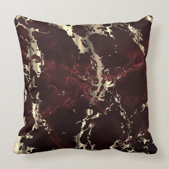 Dark Maroon and Gold Marble Throw Pillow