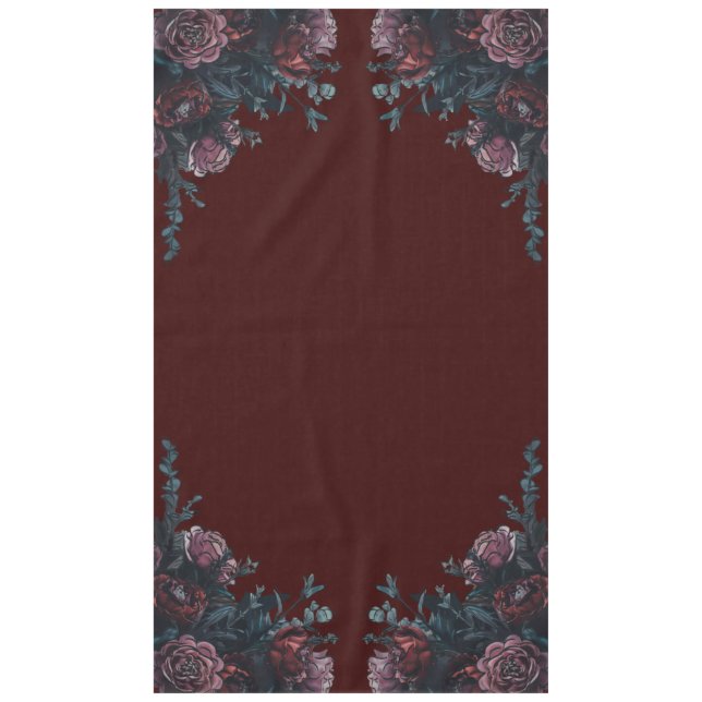 Dark Maroon Autumn Floral Wedding Tablecloth (Front)