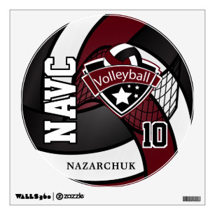 Dark Maroon, Black & White Personalize Volleyball Wall Decal