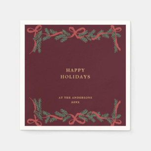 Dark Maroon Christmas Wreath Holiday Cocktail Napkins