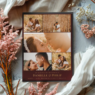Dark Maroon Gold Clean Photo Collage Informal Foil Invitation