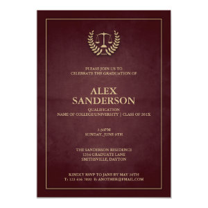 Dark Maroon Gold Law School/Legal Graduation Card