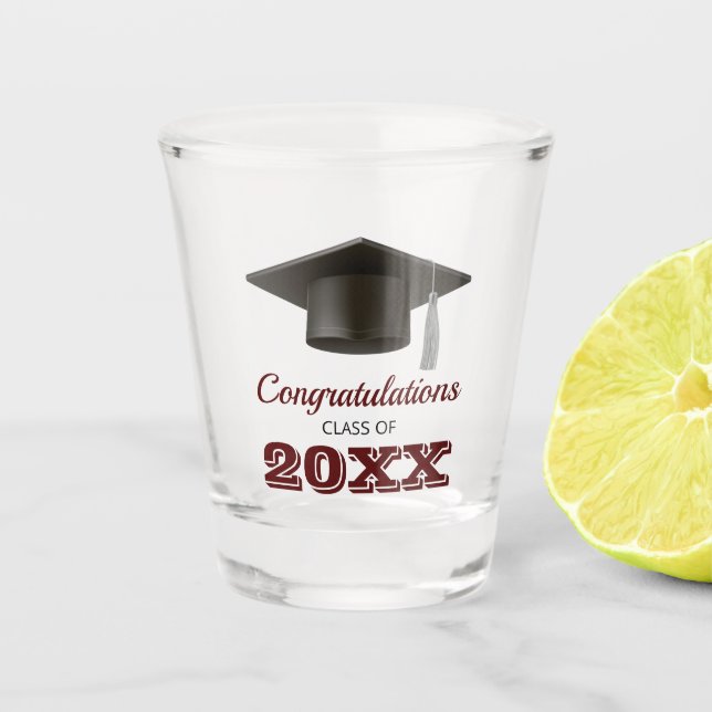 Dark Maroon Gray Congratulations College Graduate Shot Glass (Front)