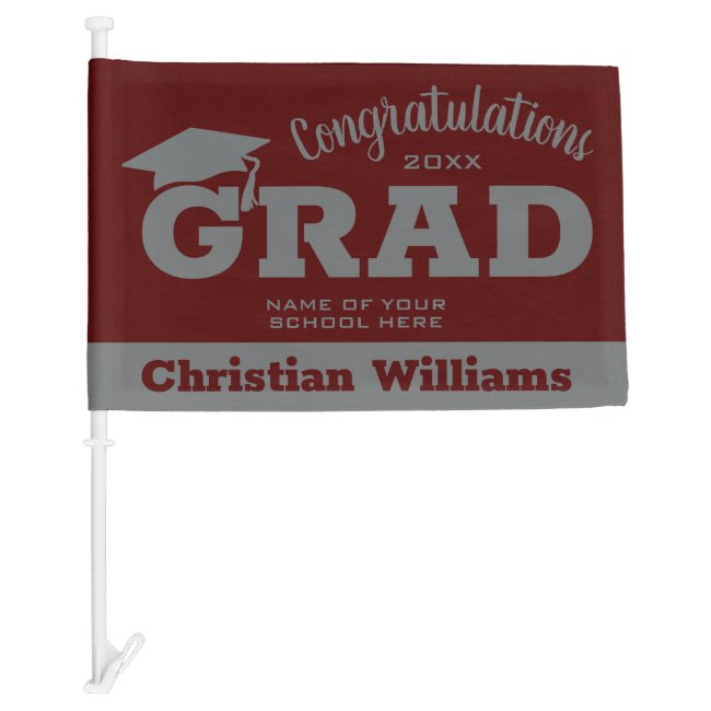 Dark Maroon Gray Graduation Car Flag