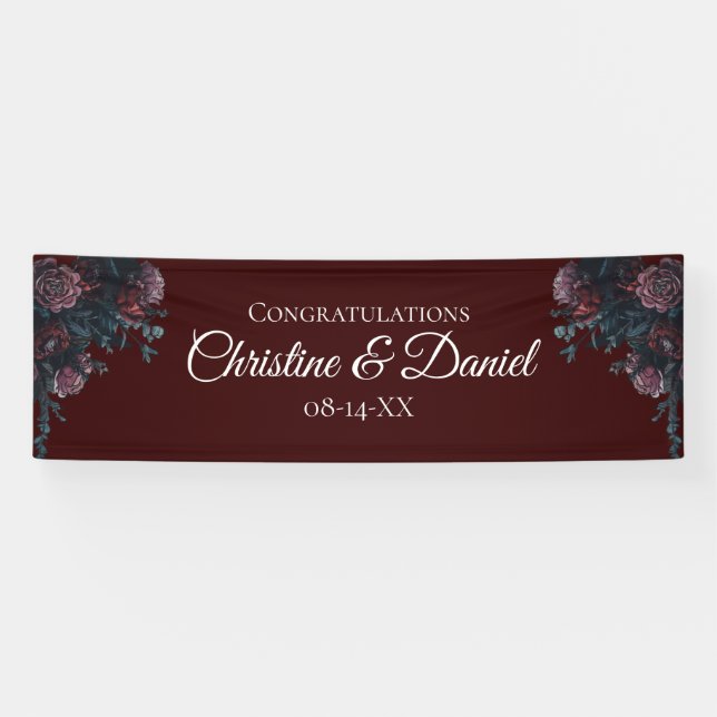 Dark Maroon Mauve Gothic Elegant Wedding Banner (Horizontal)