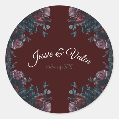 Dark Maroon Mauve Gothic Elegant Wedding Classic Round Sticker