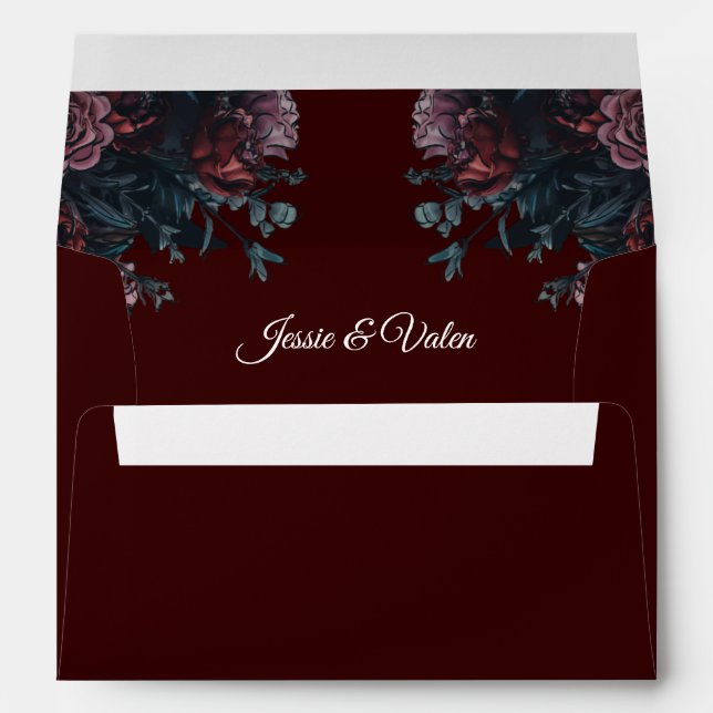 Dark Maroon Mauve Gothic Elegant Wedding Envelope (Back (Bottom))