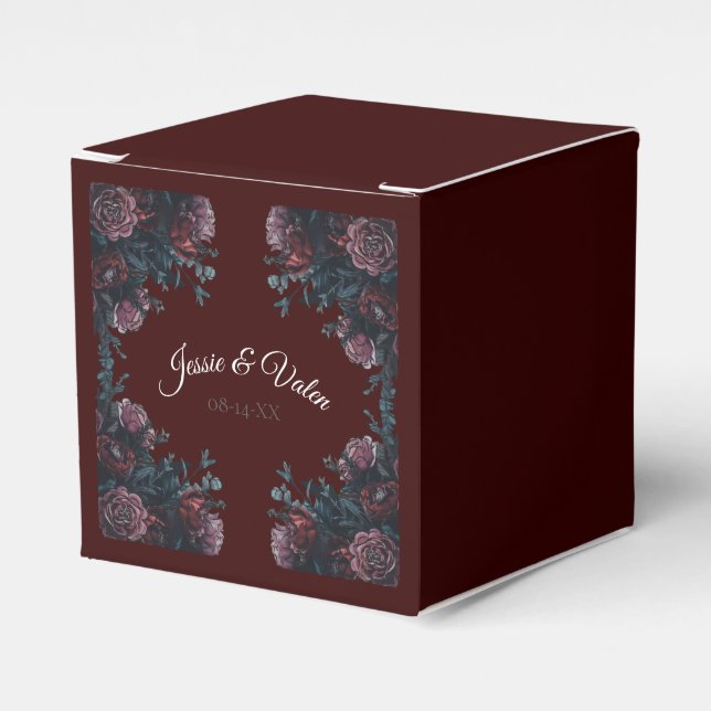 Dark Maroon Mauve Gothic Elegant Wedding Favor Boxes (Front Side)