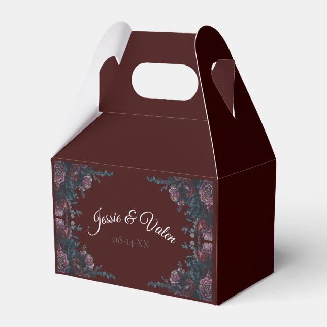 Dark Maroon Mauve Gothic Elegant Wedding Favor Boxes (Front Side)