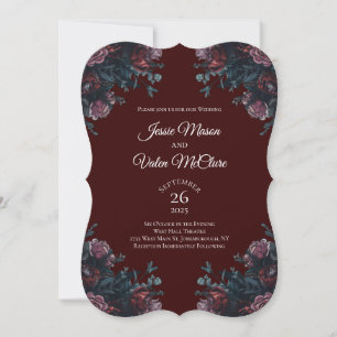 Dark Maroon Mauve Gothic Elegant Wedding Invitation
