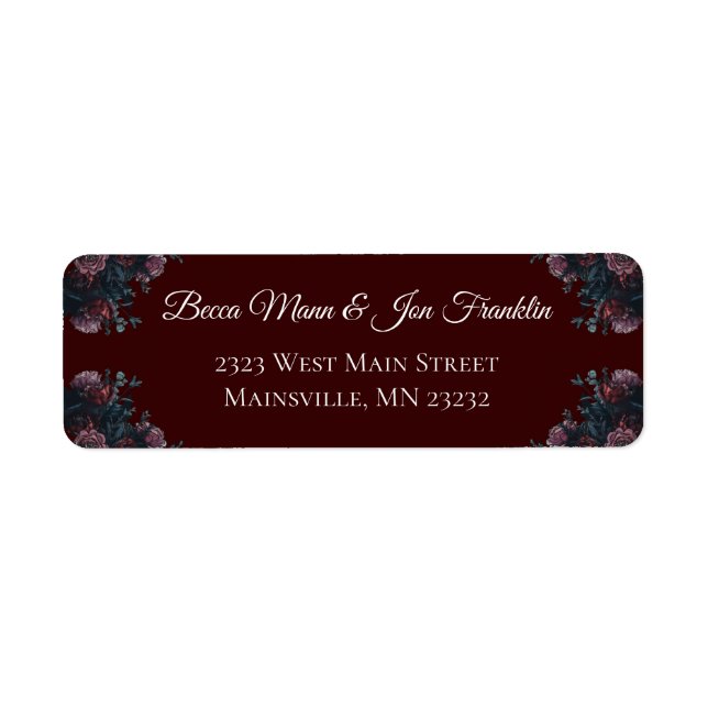 Dark Maroon Mauve Gothic Elegant Wedding Label (Front)