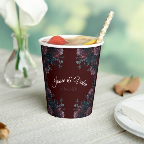 Dark Maroon Mauve Gothic Elegant Wedding Paper Cups