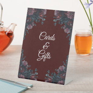 Dark Maroon Mauve Gothic Elegant Wedding Pedestal Sign