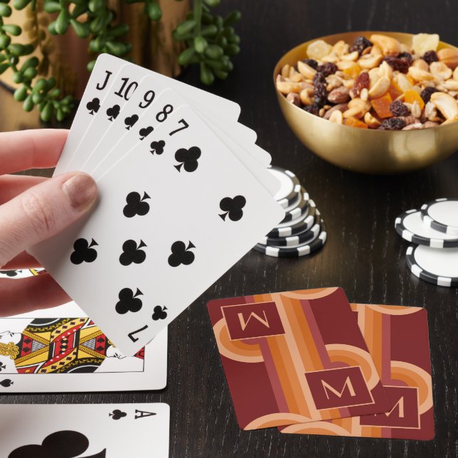 Dark Maroon Red Bright Orange Circles Art Pattern Poker Cards (In Situ)