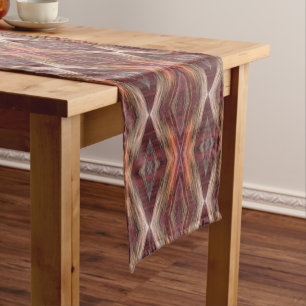 Dark Maroon Red Coral Pink Orange Brown Tribal Art Short Table Runner