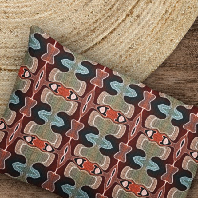 Dark Maroon Red Orange Teal Blue Green Tribe Art Pillow Case (Creator Uploaded)