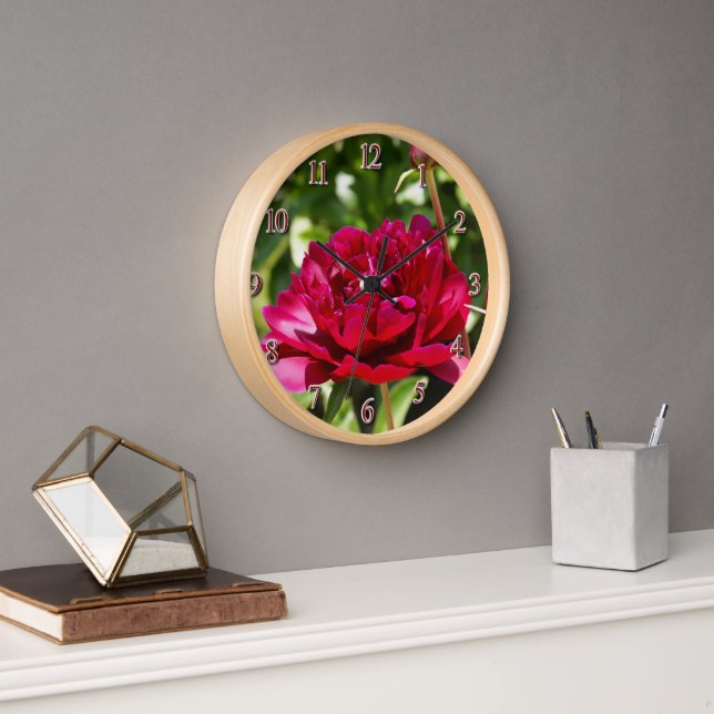 Dark Maroon velvet peonies  Clock (Office)