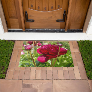 Dark Maroon velvet peonies Doormat
