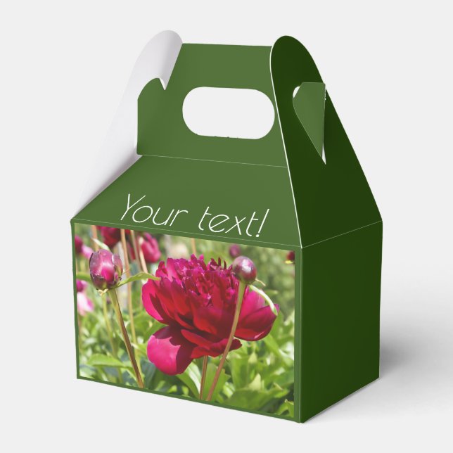 Dark Maroon velvet peonies Favor Boxes (Front Side)