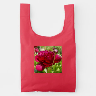 Dark Maroon velvet peonies Reusable Bag