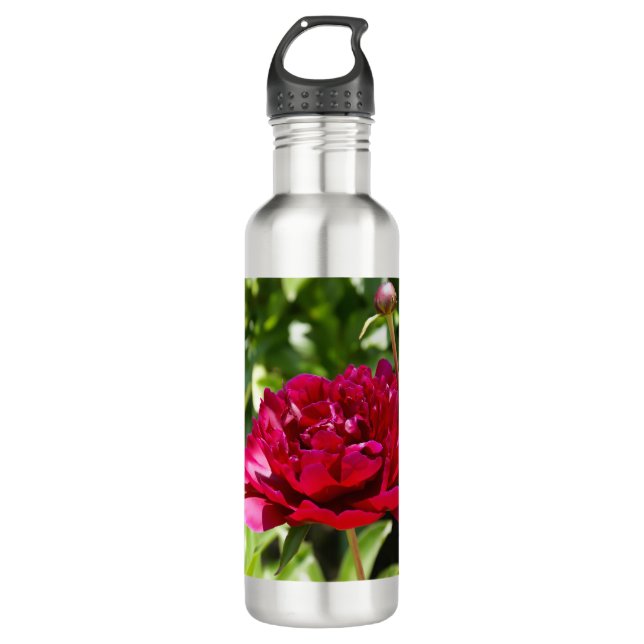 Dark Maroon velvet peonies Stainless Steel Water Bottle (Front)