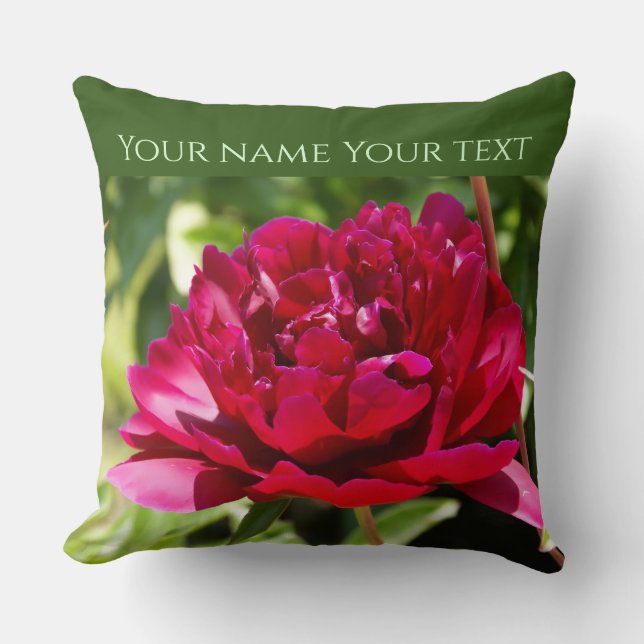 Dark Maroon velvet peonies Throw Pillow (Front)