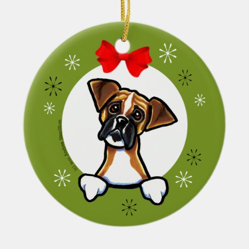 Dark Masked Fawn Boxer Christmas Classic Ceramic Ornament