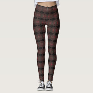 Dark Matter Hex Leggings – Deep Red & Black
