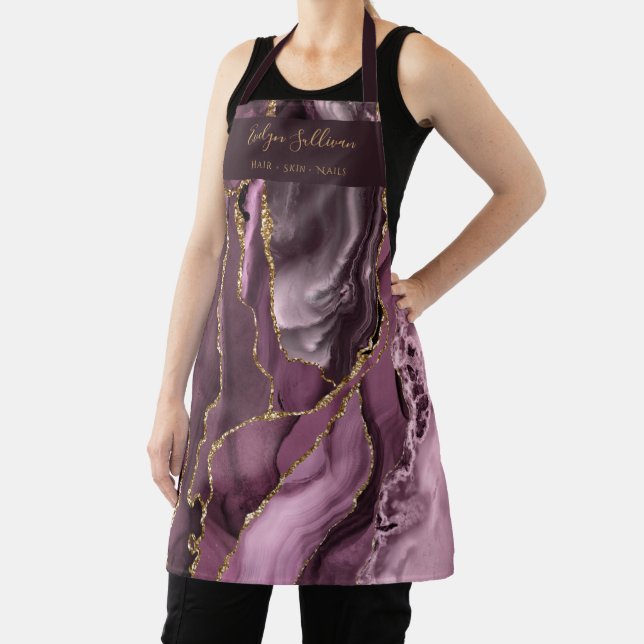 Dark mauve agate beauty professional apron (Insitu)