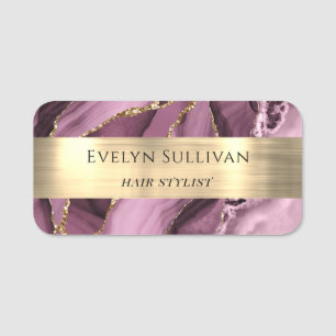 Dark Mauve Agate Gold Foil Name Tag