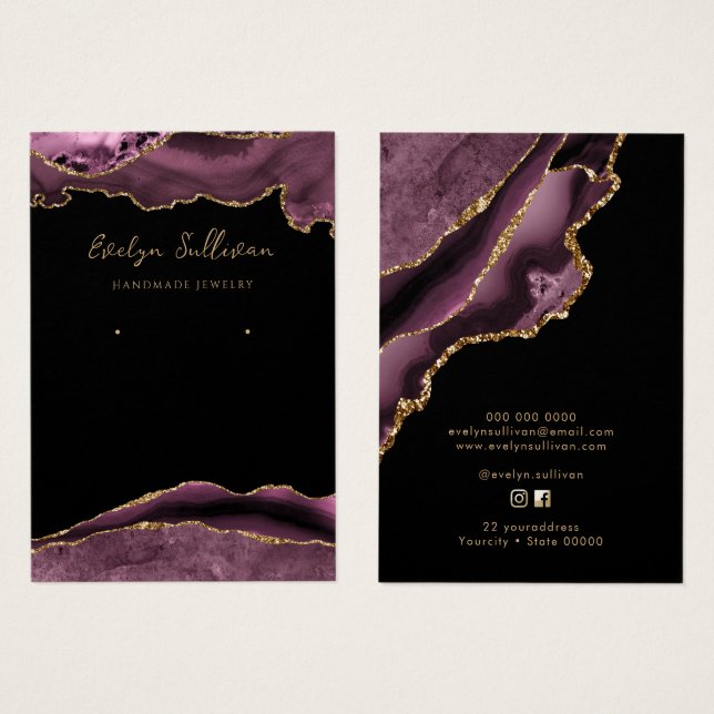 Dark mauve agate jewelry display card (Front & Back)