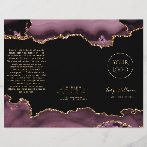 Dark mauve and gold agate brochure